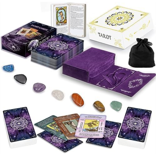 IXIGER Tarot Cards Set with Guide Book,Tarot Cards for Beginners,Tarot Cards Deck with Meanings on Them,Learning Tarot Deck Fortune Telling Game with Velvet Tarot Bag and Chakra St