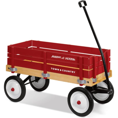 Radio Flyer Town and Country Wooden Kids Wagon with Removable Side Panels and Foldable Long Handle for Kids Ages 1.5 Years and Up, Red