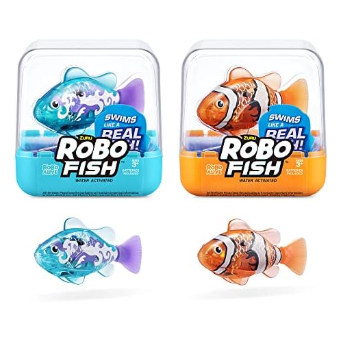 Robo Alive Robo Fish Robotic Swimming Fish (Teal + Orange) by ZURU Water Activated, Changes Color, Comes with Batteries, Amazon Exclusive (2 Pack) Series 3