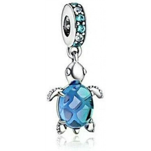 Pandora Murano Glass Blue Sea Turtle Dangle Charm - Compatible Moments Bracelets - Jewelry for Women - Gift for Women - Made with Sterling Silver & Man-Made Crystal