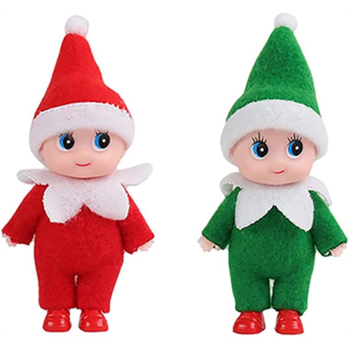 JHBEMAXS Mini Baby Elf Twins Elves Set Craft Toddler Tiny Babies Doll Shelf Decoration Toys for Girls Boys Kids Adults (Pack of 2 Pieces Red & Green)