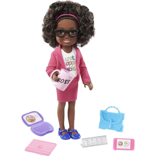 Barbie Chelsea Can Be Playset with Brunette Chelsea Boss Doll (6-in), Briefcase, Computer, Cell Phone, Planner, Mug, Desk Plate, Great For Ages 3 Years Old & Up