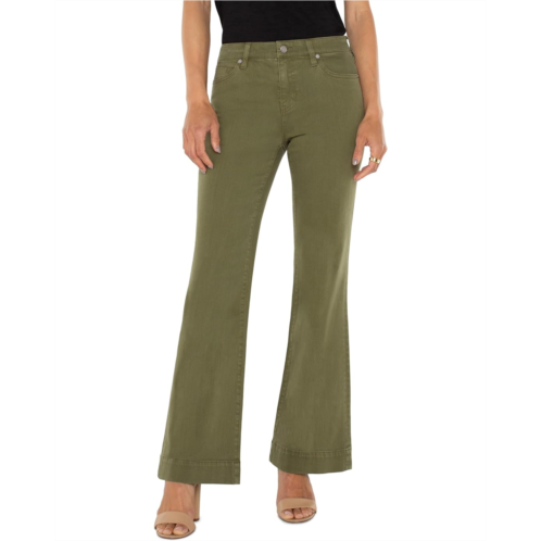 Womens Liverpool Los Angeles Hannah Flare with Wide Hem Mid Rise Slub Stretch Twill in Spanish Olive