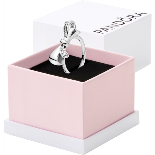 Pandora Sparkling Bow Ring - Sterling Silver Ring for Women - Layering or Stackable Ring - Gift for Her - Sterling Silver with Clear Cubic Zirconia - Size 4.5, With Gift Box