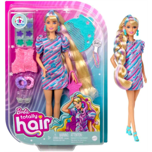 Barbie Totally Hair Doll, Star-Themed with 8.5-inch Fantasy Hair & 15 Styling Accessories (8 with Color-Change Feature)