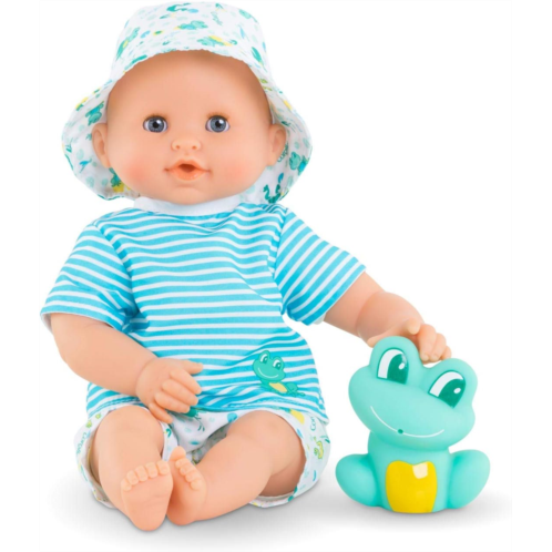 Corolle Bebe Bath Marin - 12” Boy Baby Doll with Rubber Frog Toy, Safe for Water Play in The Bathtub or Pool, Poseable Soft Body with Vanilla Scent, for Kids Ages 18 Months and Up,