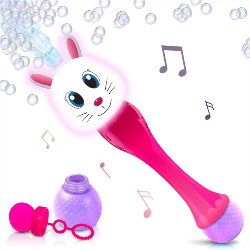 ArtCreativity Light Up Bunny Easter Bubble Wand, 14 Inch Illuminating Blower with Thrilling LED & Sound Effect, Bubbles for Kids Ages 3 4 5 6 Bubble Toys, Easter Basket Stuffers for Toddler