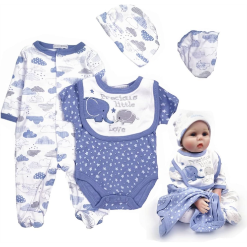 TatuDoll 5 Piece Set Reborn Baby Dolls Clothes Boy 22 inch Newborn Blue Outfits Accesories for 20-22 inch Reborns Doll Clothing