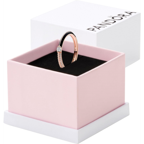 Pandora ME Pave & Black Dual Ring - Rose Gold Plated Ring for Women - Layering or Stackable Ring for Women - Gift for Her - 14k Rose Gold with Clear Cubic Zirconia - With Gift Box