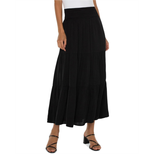Liverpool Los Angeles Tiered Woven Sateen Maxi Skirt with Smocked Waist