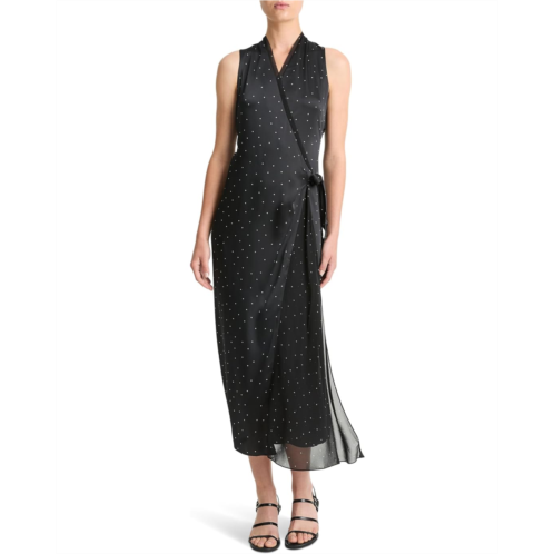 Womens Vince Dot Wrap Dress w/ Paneled Chiffon