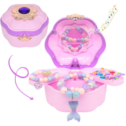 Generic Zubumdy Kids Musical Jewelry Box With Light Mermaid Jewelry Set, Toddlers Jewelry Gift Set Girls Pretend Play Princess Dress Up Necklace Bracelet Ring Dreamy Purple