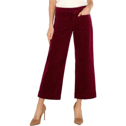 Womens Liverpool Los Angeles Wide Leg Crop with Patch Pockets Mid Rise Stretch Corduroy in Ruby