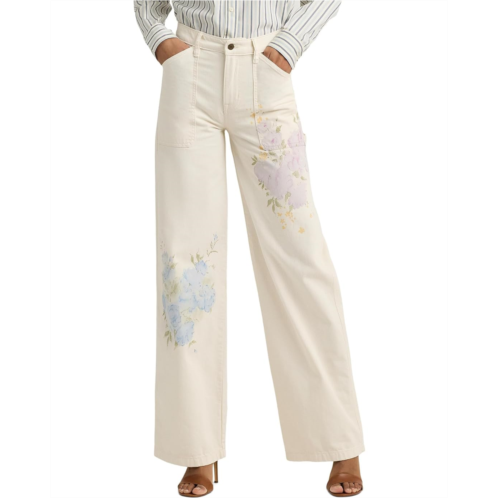POLO Ralph Lauren Womens LAUREN Ralph Lauren Floral High-Rise Wide-Leg Jeans in Mascarpone Cream Wash
