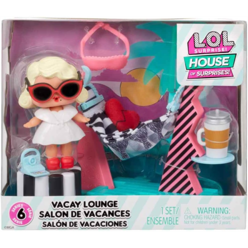 L.O.L. Surprise! LOL Surprise OMG House of Surprises Vacay Lounge Playset with Leading Baby Collectible Doll with 8 Surprises, Dollhouse Accessories, Holiday Toy, Great Gift for Kids Ages 4 5 6+ Ye