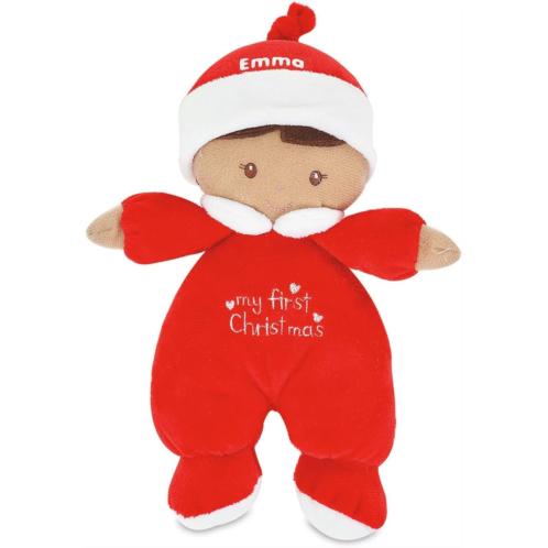 Lillian Vernon Personalized My First Christmas Doll Brown Hair - 9-inch Holiday Plush Baby Doll Brunette