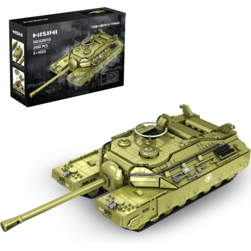 MISINI Panlos 628010 T28 Heavy Tank Building Kit, WWII Military Tank Building Blocks Set, 2986 Piece Large MOC Tank Model Kit for Adults, Construction Toy Gifts for Military Fans
