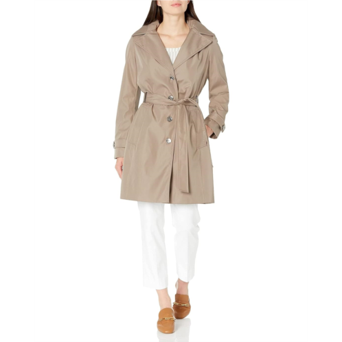 Womens Calvin Klein Single Breasted Belted Rain Jacket with Removable Hood