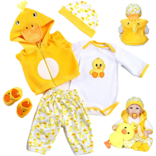 Pedolltree Reborn Baby Dolls Clothes 22 inch Outfit Accessories Yellow Duck 5pcs Set for 20-22 Inch Reborn Doll Newborn Girl&Boy