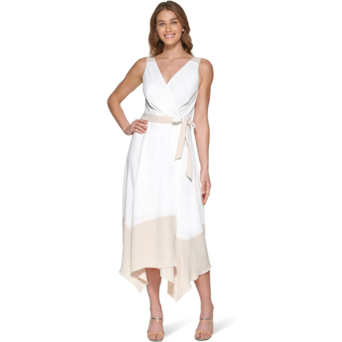 DKNY Sleeveless V-Neck Color-Block Maxi Dress