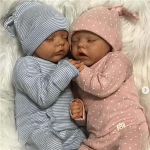 Anano Realistic Reborn Twins Girls Full Silicone Vinyl Body 18 Inch Real Lifelike Twins Sister Sleeping Newborn Baby Dolls That Look Real Reborn Waterproof Double Baby Doll