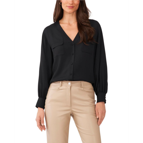 Womens Vince Camuto V-Neck Button-Up Blouse