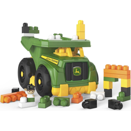 Mega BLOKS John Deere Toddler Building Blocks Toy Set, Dump Truck with 25 Pieces and Storage, 1 Figure, Green, Ages 1+ Years