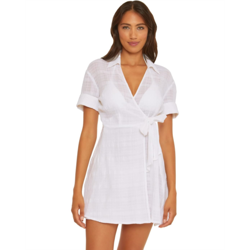 Womens BECCA Playa Textured Collared Wrap Shirtdress Cover-Up