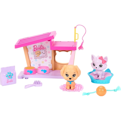 Barbie: My First Barbie Accessories, Story Starter Pet Care Pack with Dog House, Puppy & Cat, Toys for Little Kids, 13.5-inch Scale