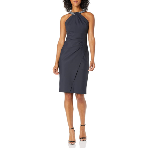 Womens Alex Evenings Short Slimming Dress with Keyhole Cut Out Halter Neckline