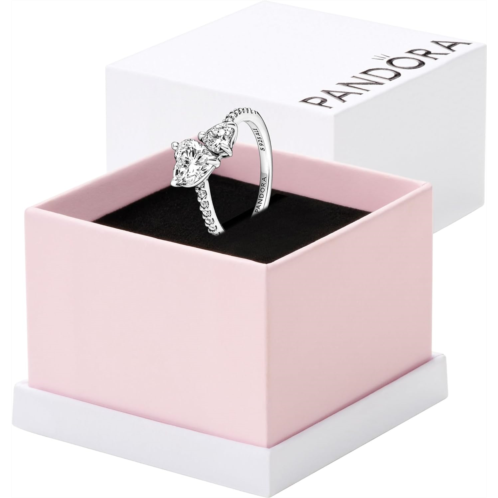 Pandora Double Heart Sparkling Ring - Sterling Silver Ring for Women - Mothers Day Gift - Sterling Silver with Clear Cubic Zirconia - With Gift Box