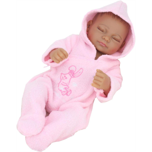 TERABITHIA 10 inches Mini Black Cute Alive Newborn Sleeping Baby Dolls Silicone Vinyl Full Body African American Washable for Girl