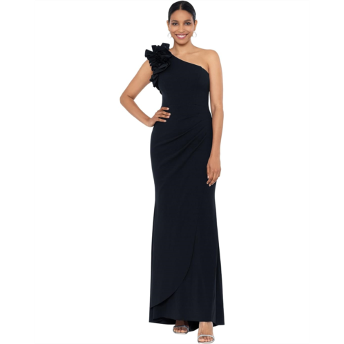 Womens XSCAPE One Shoulder Ruffle Scuba Crepe