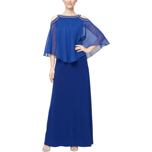 Alex Evenings Long Chiffon Cold-Shoulder Popover Dress