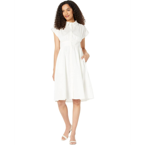 Maggy London Fit-and-Flare Belted Midi Dress with Collar & Placket