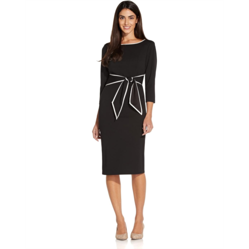 Adrianna Papell Stretch Crepe Tie Front Dress with Contrast Tipping