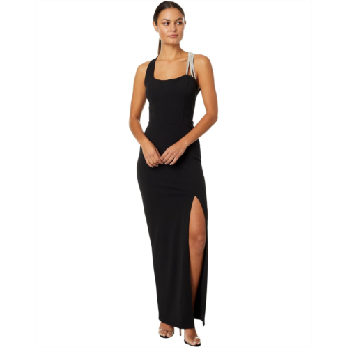 Womens XSCAPE Long Scuba Rhinestone Open Back