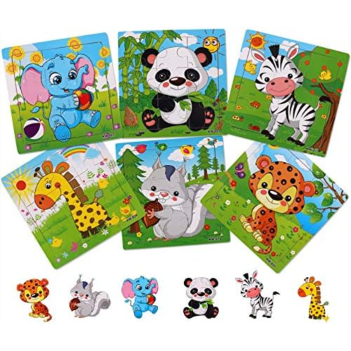 NASHRIO Wooden Puzzles for Toddlers 2-5 Years Old(Set of 6), 9 Pieces Preschool Educational and Learning Animal Jigsaw Puzzle Toy Gift Set for Boys and Girls