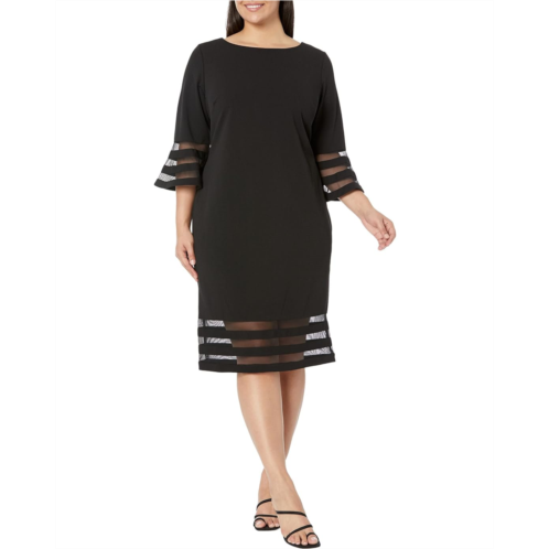 Calvin Klein Plus Size Scuba Crepe Sheath Dress with Illusion Detail On Bell Sleeve & Skirt