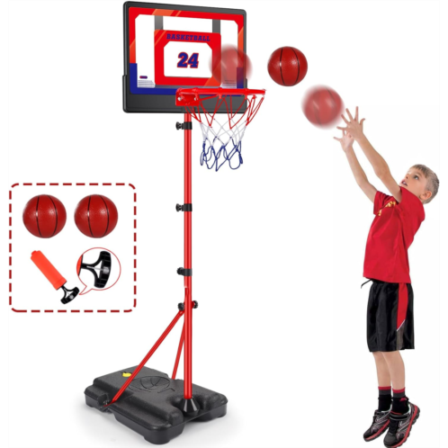 AugToy Kids Basketball Hoop Adjustable Height 3.5 ft-6.2 ft Indoor & Outdoor Portable Toddler Basketball Goal with Ball Pump Yard Games Coolest Toys for Boy Girl Age 2-4-6-8 First Gift Pl