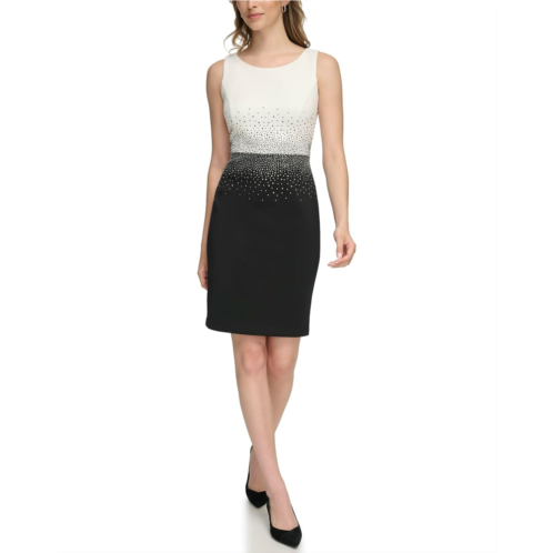 Womens Calvin Klein Scuba Two-Tone Short Sheath with Bedazzled Mid Section