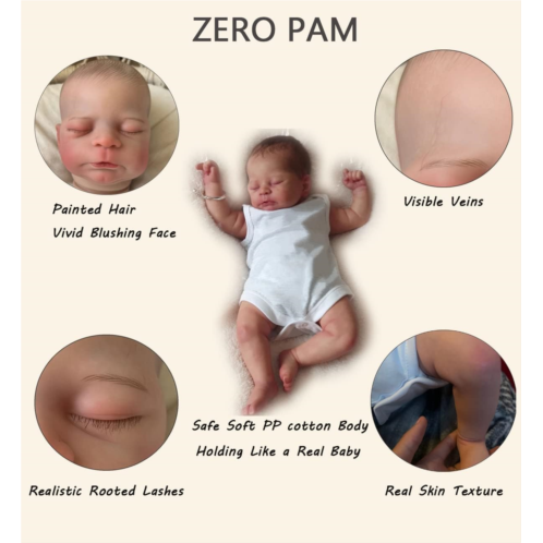 Zero Pam Realistic Reborn Baby Dolls Lifelike Newborn Boy Doll Sleeping 52cm Real Looking Weighted Soft Vinyl Silicone Baby Look Real Preemie Babies Handmade Toys Gift Visible Vein