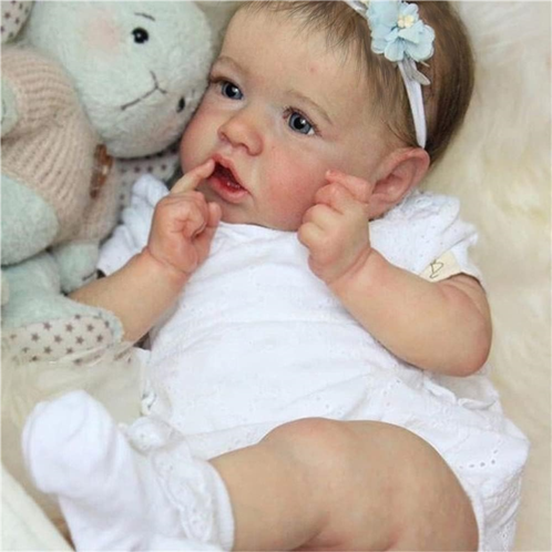 ADFO Lifelike Reborn Baby Dolls, 20 inch Realistic Sweet Smile Newborn Real Life Baby Girl Dolls Soft Vinyl Baby Dolls with Clothes and Toy Gift for Kids Age 3+