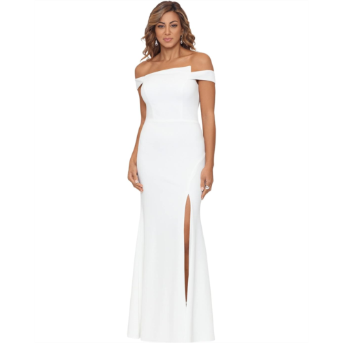 XSCAPE Long Off-the-Shoulder Scuba Crepe Cold-Shoulder