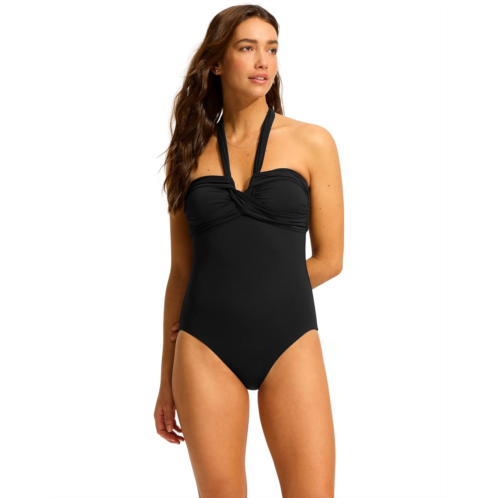 Womens Seafolly Halter Plunge One-Piece Swimsuit