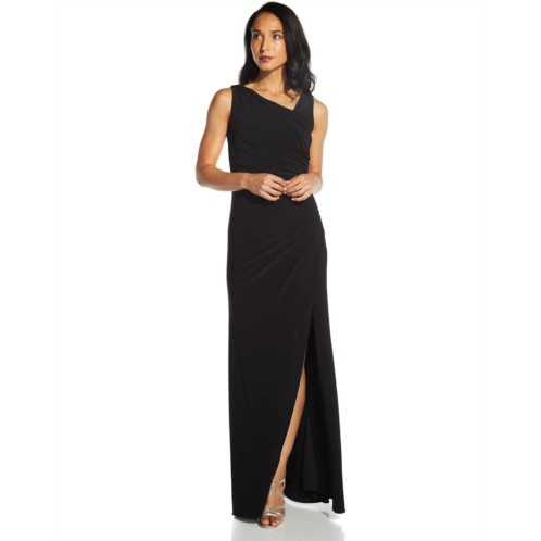 Adrianna Papell Sleeveless Stretch Jersey Ruched Long Gown