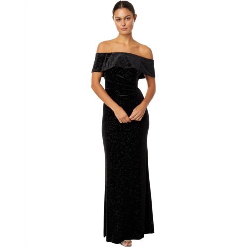 XSCAPE Long Glitter Velvet Off-the-Shoulder