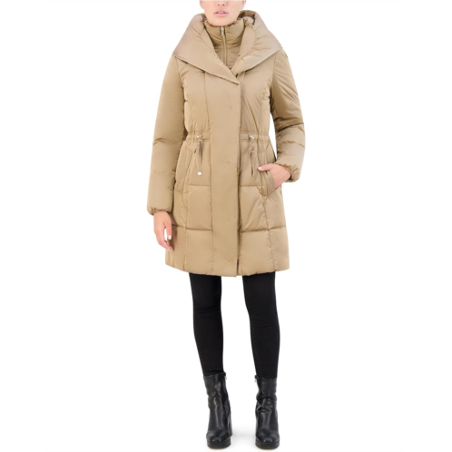 Womens Cole Haan Shawled Hood Mineral Nylon Coat with Bib