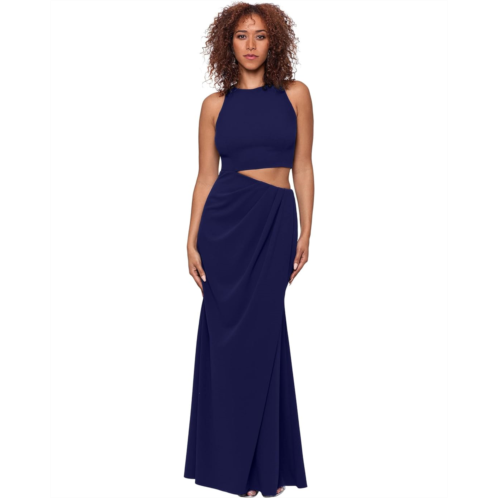 Betsy & Adam Crepe Halter Gown w/ Side Cutout