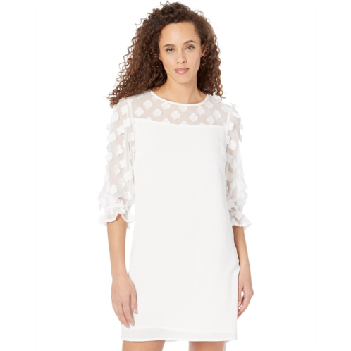 CeCe Long Sleeve Mixed Media Clover Clip Dress